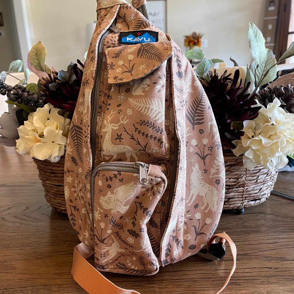 Kavu Tan Sling Bag with Nature Print